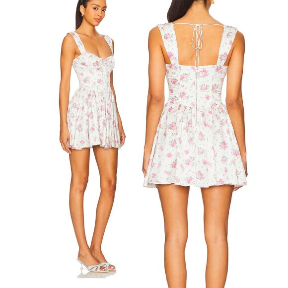 NEW FOR LOVE AND LEMONS AUGUST WHITE MINI DRES WITH ROSE PRINT SIZE S - Picture 2 of 10